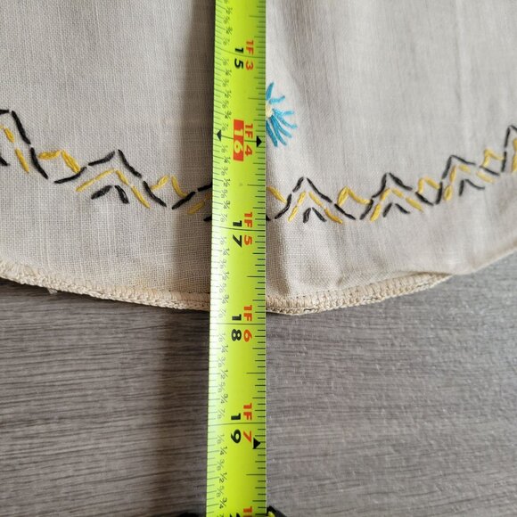 Vintage Hand-Embroidered Round Floral Tablecloth 18" - Picture 5 of 6